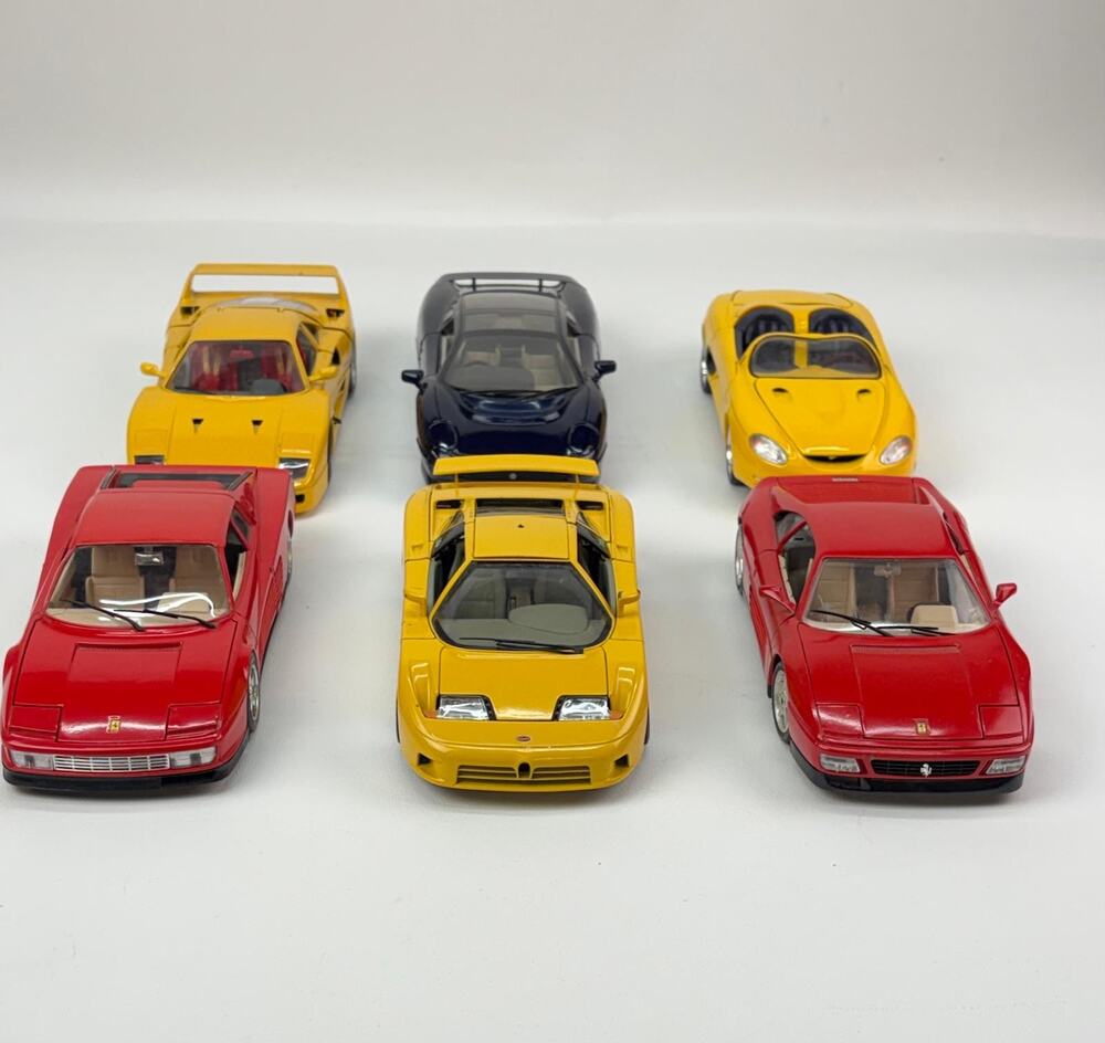 Lot of 6 Vintage Bugatti Ferrari Jaguar Mustang 1/18 Diecast Sports Cars Italy